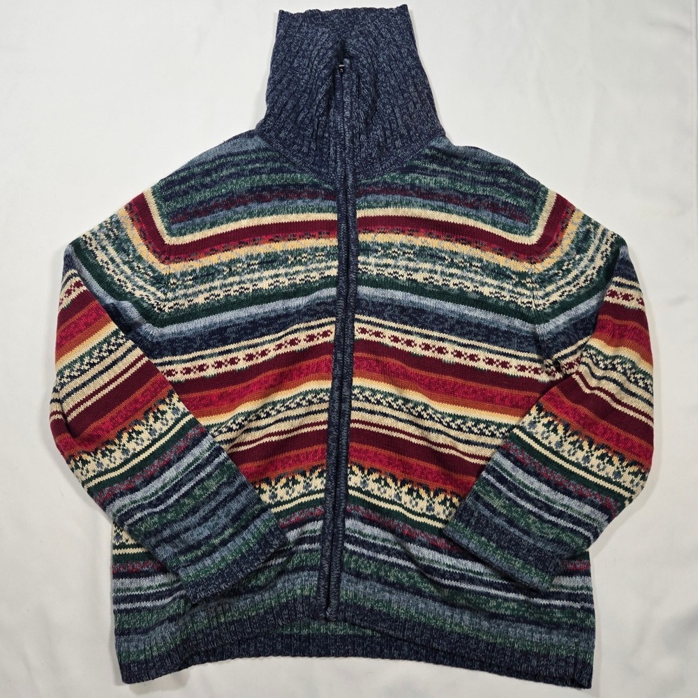 Vintage 2003 Tiara International Sweater Womens XL Zip Fair Isle Chunky Cardigan